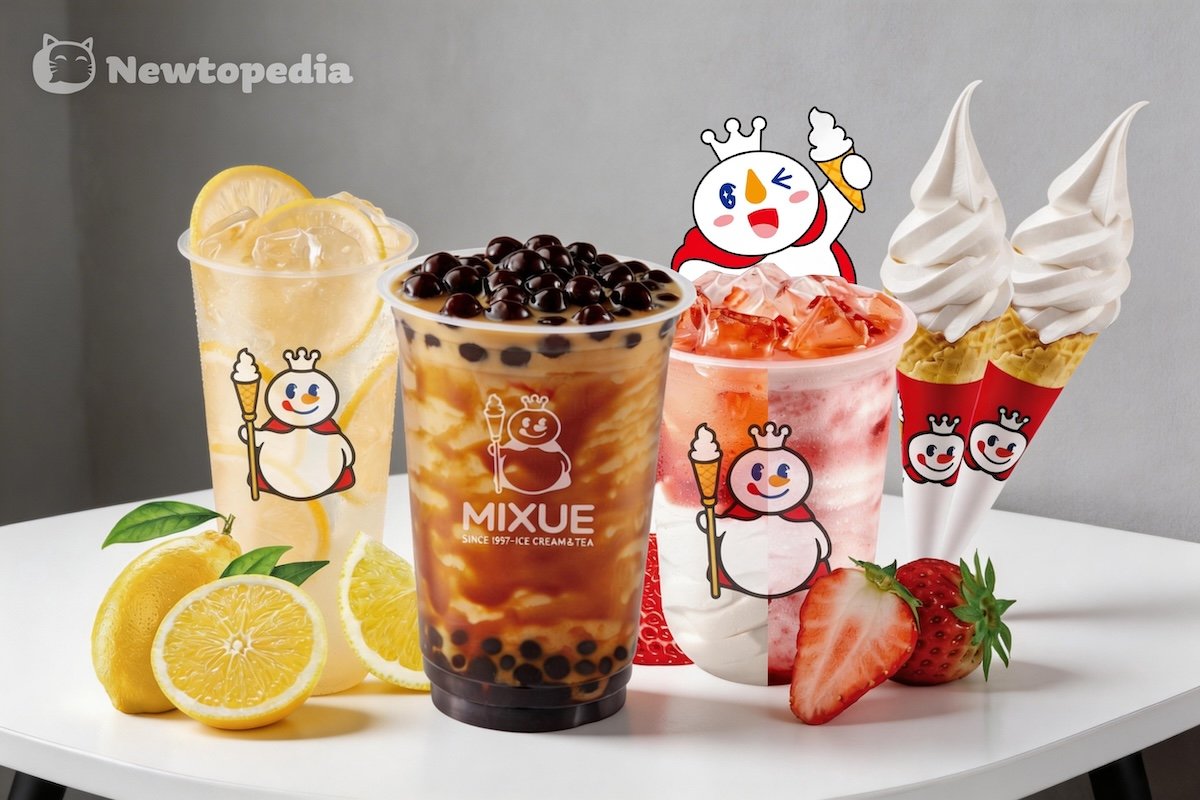 Mixue best drinks line-up: lemonade, pearl milk tea, strawberry drink and ice cream cones